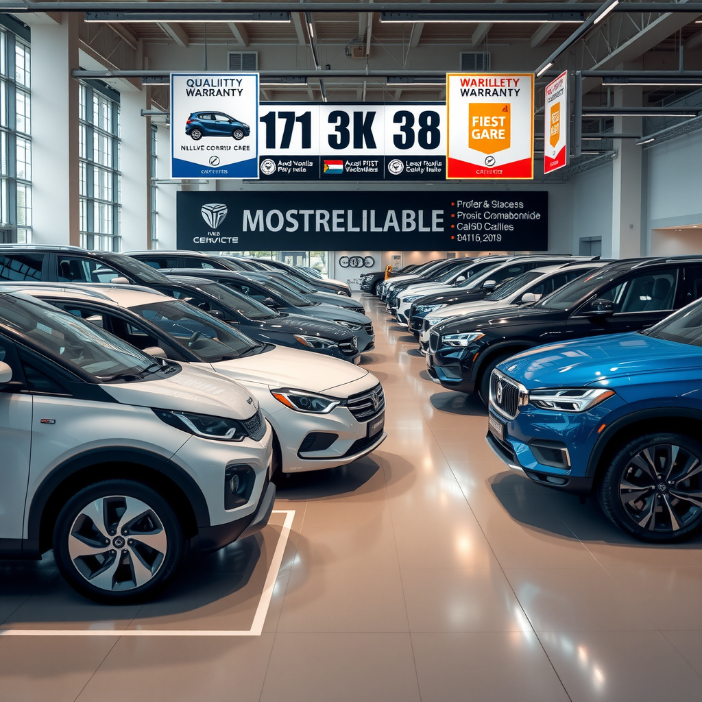 Comparativa de vehículos más confiables en Argentina mostrando diferentes modelos en una concesionaria con certificados de calidad y garantía