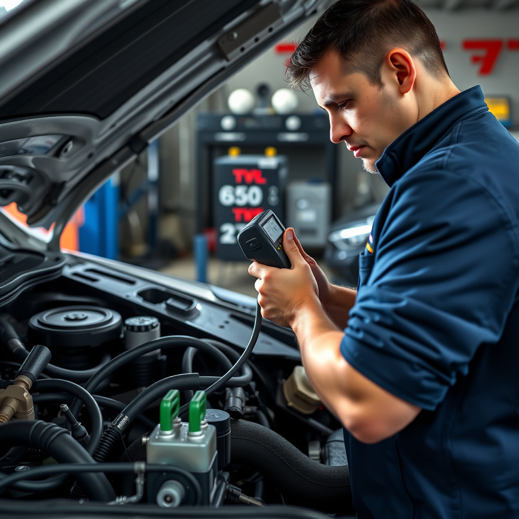Mecánico profesional realizando evaluación técnica detallada de motor de vehículo con herramientas de diagnóstico computarizado en taller certificado argentino