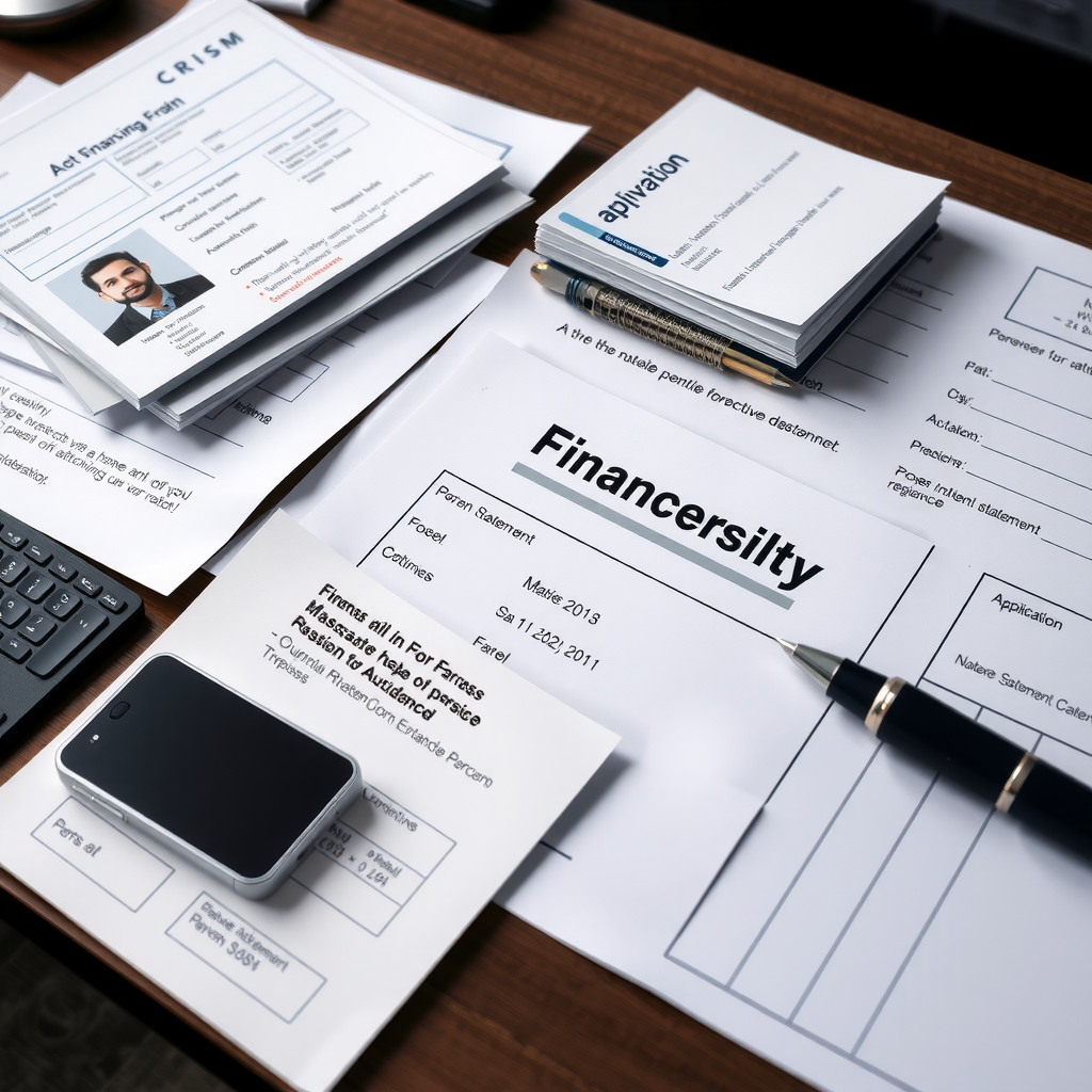 Documentación completa para solicitud de financiamiento automotriz organizada sobre escritorio: DNI, recibos de sueldo, comprobantes de domicilio, declaraciones juradas y formularios de solicitud